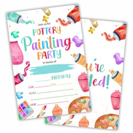 Pottery Painting Birthday Invitations With Envelopes- Pigment Palette Double-Sided Fill In Style- Birthday Invites For Kids Girls Boys, Birthday Celebration- Party Favor & Supplies (20 Sets)- B01