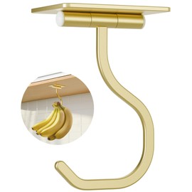 bussdis Banana Hook Under Cabinet - Adhesive Banana Hanger Under Counter, Metal Banana Holder Stand for Hanging Bananas or Kitchen Utensil, Keeps Bananas Fresh, Gold, 1 Pack