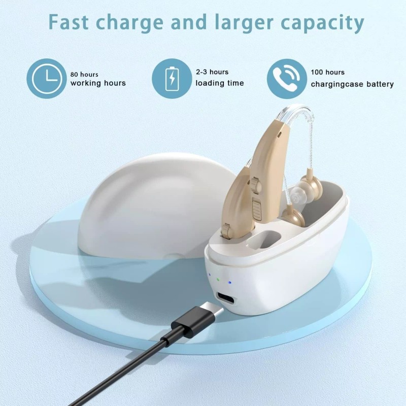 Wuvee 1 Pair of Digital Hearing Aids Severe Loss Rechargeable