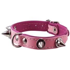 Dogs My Love Spiked Genuine Leather Dog Collar Padded (8.75"-10.5" Neck; 1/2" Wide, Baby Pink/Pink)