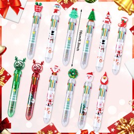 Woanger 24 Pieces Christmas Ballpoint Pen Retractable Ballpoint Pens Fun 0.5 mm 10 in 1 Multicolor Pen for Christmas Party Favors Classroom Christmas Gifts School Kids Students Office Supplies
