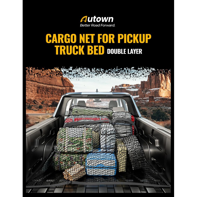 AUTOWN Cargo Net for Pickup Truck Bed - Stretchable 4'x4'