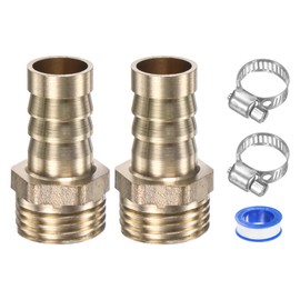 M METERXITY 6-Pack Brass Hose Barb Fittings, 14mm x G1/2 Male Couple Hose Connector with Stainless Steel Hose Clamp & PTFE Tape, Barbed Air Hose Repair Fitting Adapter Kit