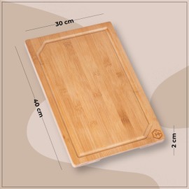 GRANA HOME CHOPPY Robust Bamboo Chopping Board with Juice Groove - Sustainable Wooden Board for Kitchen, Bread, Meat & Vegetables - Antibacterial & Durable (L)