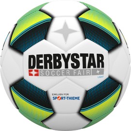 Derbystar Football Soccer Fair Light I Fairtrade Youth Football I Diameter Approx. 22 cm I 360 g I Soft PVC I Green/Yellow/Blue/Black/White