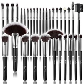Solve Juego Brochas Maquillaje Piezas Pinceles Profesionales Mango Madera Base Corrector Polvo Rostro Ojos Color Negro