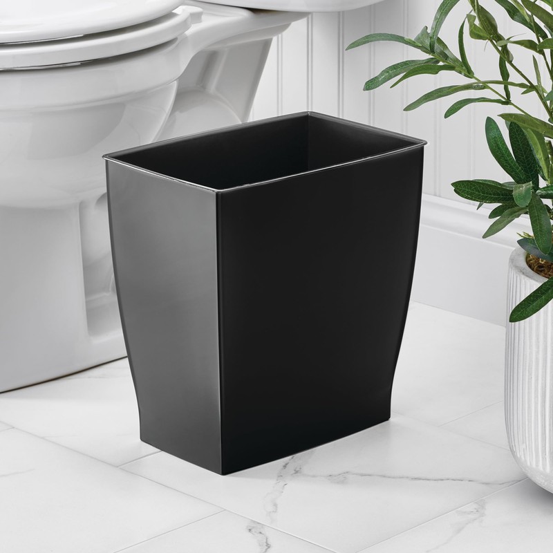 iDesign Small Plastic Bathroom Trash Can, Slim Rectangle Garbage Bin