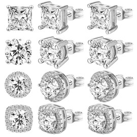 Ymapinc 4 Pairs Cubic Zirconia Earrings Studs Square Earrings for Men Anti-sensitive Earrings Studs Stud Earrings for Men Women