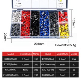 Buaak Twin Wire End Ferrules Set, Wire End Ferrules, Cable Lugs, Cable Lugs Set with Wire Sleeve Box, Double Wire End Ferrules, Insulated Wire Ferrules, Cable End Ferrules for Wire Connection, Pack of