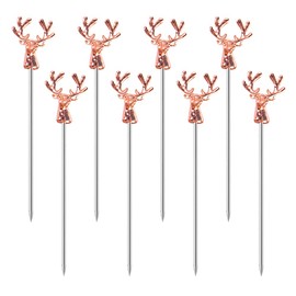 Mewuthede Cocktail Picks,8 Piece Stainless Steel Deer Head Shape Martini Picks Reusable Toothpicks Fruit Picks for Olives, Appetizer, Sandwiches, Cherries (Rose Gold)