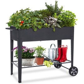 FOYUEE Raised Planter Box with Legs Outdoor Elevated Garden Bed On Wheels for Vegetables Flower Herb Patio