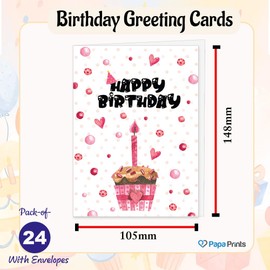 Papa Prints Pack of 24 Happy Birthday Card Multipack (148 x 105 mm) Pack of Birthday Cards Multipack Birthday Cards Kids Bithday Greeting Cards Watercolour Cards and Envelopes