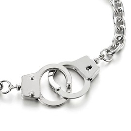 COOLSTEELANDBEYOND Mens Womens Link Chain Handcuff Necklace Silver Color, 26.8 inches Rope Chain, Punk Rock(CA)