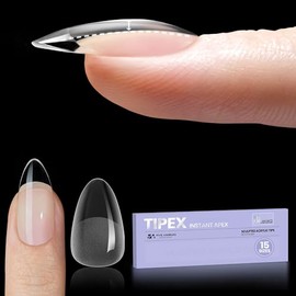 Tipex Instant Apex Nail Tips, Short Almond Full Cover Gel Nail Tips, Thicker Acrylic Nails, Strong Hard Clear Pre-etched Press-on Nails, Matte Underside False Nails for Flat Nails, 16 Sizes