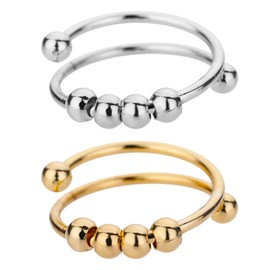 XENQITO 2 x Anxiety Ring, Anxiety Spinning Rings for Women, Women's Rings, Waterproof Women's Ring Made of Durable Stainless Steel, Adjustable Rings of Size, Adjustable for Stress Relief