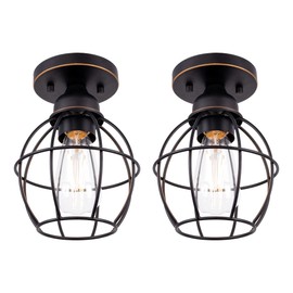 GRUENLICH Semi Flush Mount Ceiling Light Fixture for Outdoor and Indoor, One E26 Medium Base 60W Max, Metal Housing and Metal Cage, Bulb not Included, 2-Pack, Oil Rubbed Bronze Finish