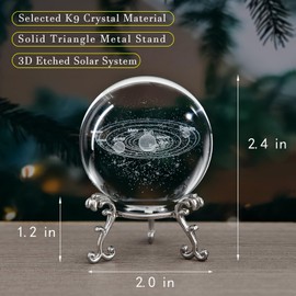 QIANCHANG Solar System 3D Crystal Ball with Stand, 60mm Glass Sphere Decorative Ball Paperweight with Laser Engraved Galaxy Model, Universe Space Astronomy Gift for Kids