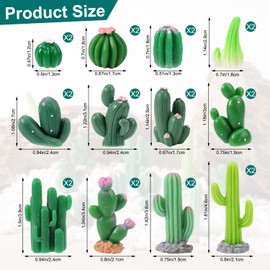 Lyreh 24pcs Miniature Resin Cactus, 12 Sizes Mini Cactus Figurines Tiny Small Cute Resin Succulent Plant Decor Accessories for Car Interior Office Desk Balcony Micro Landscape Courtyard (Green)