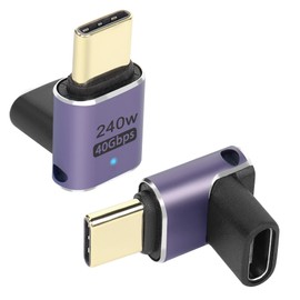 QIANRENON USB 4.0 C 90 Degree Angle Adapter 240 W 40 Gbps Type C 4.0 Male to Female Right Angle Connection, LED Display, Support 8K Audio/Video Transmission, 2 Pieces (Stereoscopic Bending)