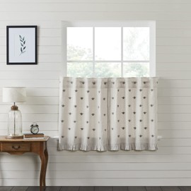 VHC Brands - Cortina bordada de abeja, con volantes, color crema amarillo, 36 x 36 pulgadas, juego de 2