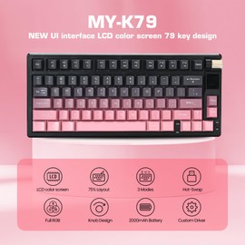 MY-K79 Gradient Wireless Mechanical Keyboard,Linear Red Axis Gaming Keyboard with TFT Smart Display&Knob,Hot Swappable Gasket Mount 75% Layout with Knob,RGB Backlit Bluetooth/2.4G/USB-C (Gray)