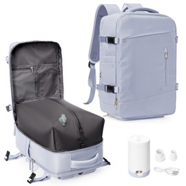 suwasp Vacuum Travel Backpack with Electric Vacpack Pump for Women, 40L Expandable Vacuum Compression Bags Personal Item Backpack Flight Approved Vacuum Seal Backpack for Traveling, Light Purple