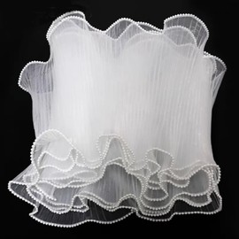 4 Yards Pearl Edge Wrinkled Flower Bouquet Wrapping Paper, 2PCS Multi-Purpose Floral Mesh Paper, Floral Wrapping for Wedding Birthday Gift Packaging DIY Crafts Florist Supplies (White)