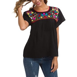 YZXDORWJ Women Mexican Embroidered Shirt (XXL, 290BKC)