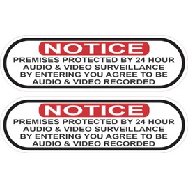 StickerTalk Protected by Audio and Video Surveillance Vinyl Stickers, 1 Sheet of 2 Stickers, 5 inches by 1.5 inches Each
