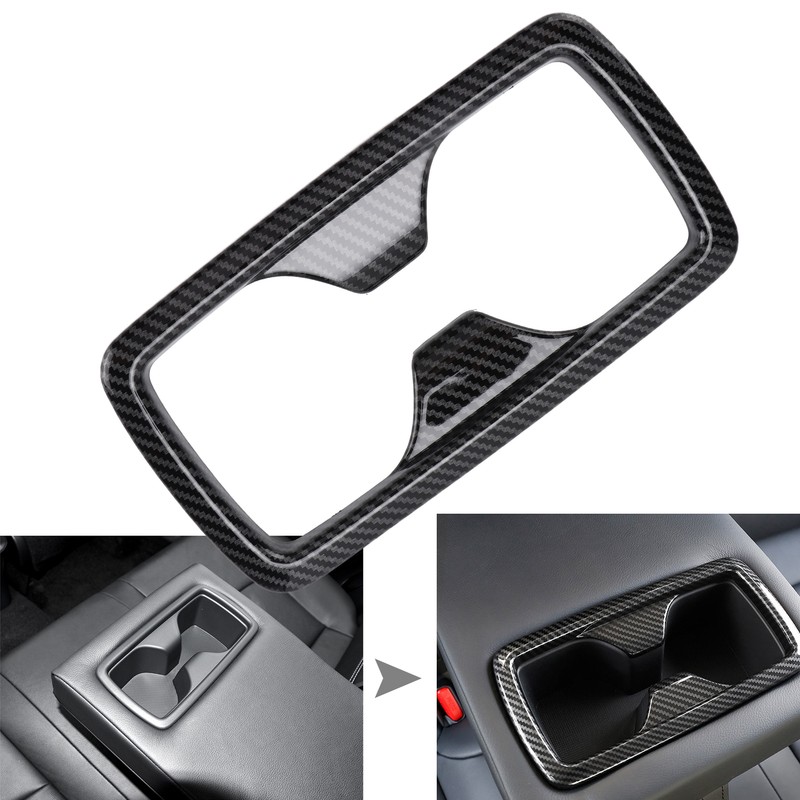 Rear Water Cup Holder Panel Frame Trim Carbon Fiber Style