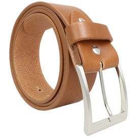 Denim Belt Made of Full Cowhide Leather 4 cm Jeans Belt for Men and Women 40 mm Leather Belt, White, silver