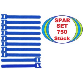 750 x Velcro Cable Ties 150 x 22 mm Blue Velcro Cable Ties Cable Velcro Tape - Resealable / Reusable (750, 150 x 22 mm Blue)