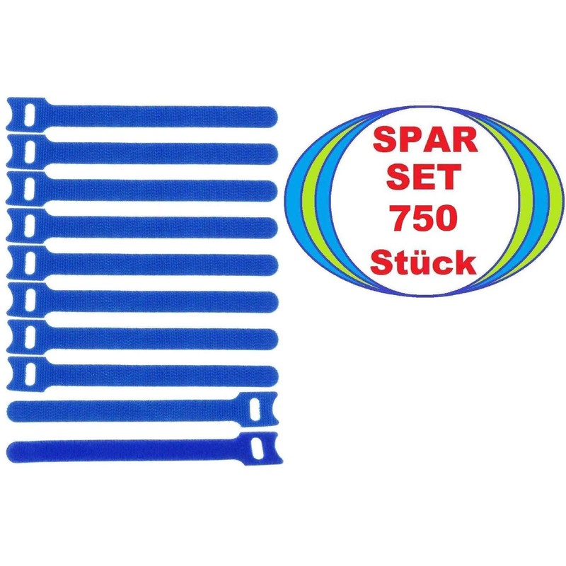 750 x Velcro Cable Ties 150 x 22 mm Blue