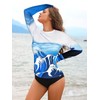 SHEKINI Damen Langarm Rash Guard Schwimmshirt Landschaftsdruck Serie Surfshirt Oberteile（XXL，Weiß-HL）