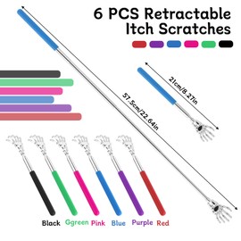 JIANGZHIB Pack of 6 Extendable Stainless Steel Back Scratchers, Telescopic, Funny Back Scratcher, 6 Colours Handles, Scratching Hand Back Scratcher for Back and Head, Scratching, Itching Relief