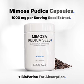 Codeage Codeage Organic Mimosa Pudica Seed Capsules - Mimosa Pudica Seeds Supplement - Black Walnut, Cloves, Vidanga, Neem, BioPerine - All in One - Sensitive Plant Pills - Non-GMO & Vegan - 120 Capsules