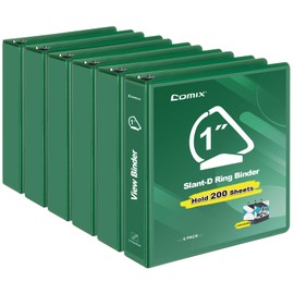 COMIX Sturdy 1 Inch Binders 3 Ring with Clear View Cover, 1" Slant-D Ring View Binder Holds 225 Sheets of US Letter Size Paper, 6 Pack (Green)