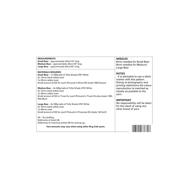 King Cole 9094 Knitting Pattern Polar Bears in Tufty