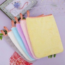 PHOGARY 6 Pack Microfiber Body Wash Mitts, 6×8 Inch Super Absorbent & Soft Face Mitten, Coral Fleece Body Cleansing Bath Spa Cloth, Reusable Makeup Remover Mitt Gloves, 6 Colors