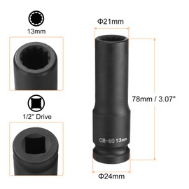 QUARKZMAN 6-Punkt-Tiefen-Schlagschraubendreher 1/2 Zoll Antrieb 13mm Metrisch Chrom-Molybdän-Legierungsstahl Spindel Achsmutter Schlagschraubendreher