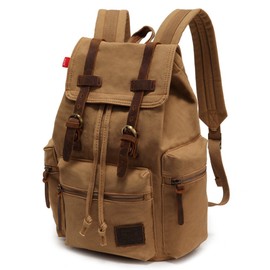 YuHan Canvas Backpack Unisex Vintage Casual Rucksack Laptop Daypacks MacBook Bag Schoolbag Student Bookbag Satchel Hiking Camping Bag Khaki