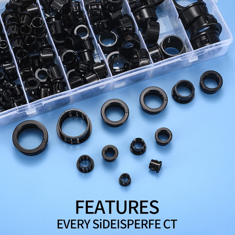 170 Pcs Cable Snap Bushing Grommets, Black Round Nylon Snap