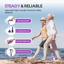 BeneCane Walking Cane for Men & Women Adjustable Cane with Offset Soft Cushioned Handle -Portable Lightweight Sturdy Mobility Walker Aid for Elderly, Seniors Collapsible Cane