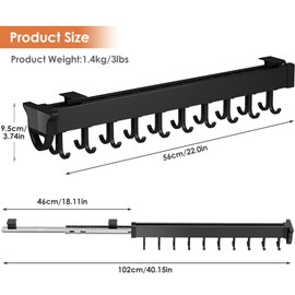 Inracity Pull-out Mop and Broom Holder with 20 Sliding Hooks, Slide Broom Closet Organizer Sliding Garage Storage Rack for Home Kitchen Wardrobe Closet Laundry Cupboard