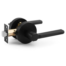 ANNFUZ Round Passage Lever Door Handle Without Key, Non-Locking Heavy Duty Interior Keyless Door Hardware for Hallway/Closet/Laundry Room,Reversible Lever for Left&Right Side(Passage, Matte Black)