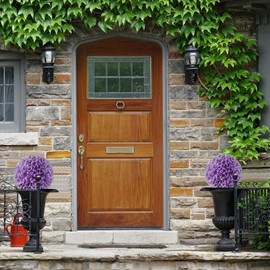 Goplus 11 Inch Topiary Balls Artificial Outdoor Set of 2, Faux Boxwood Ball, Fake Plant Sphere, Round Artificial Plant Balls for Front Door, Porch, Backyard, Balcony, Home Décor (Purple)