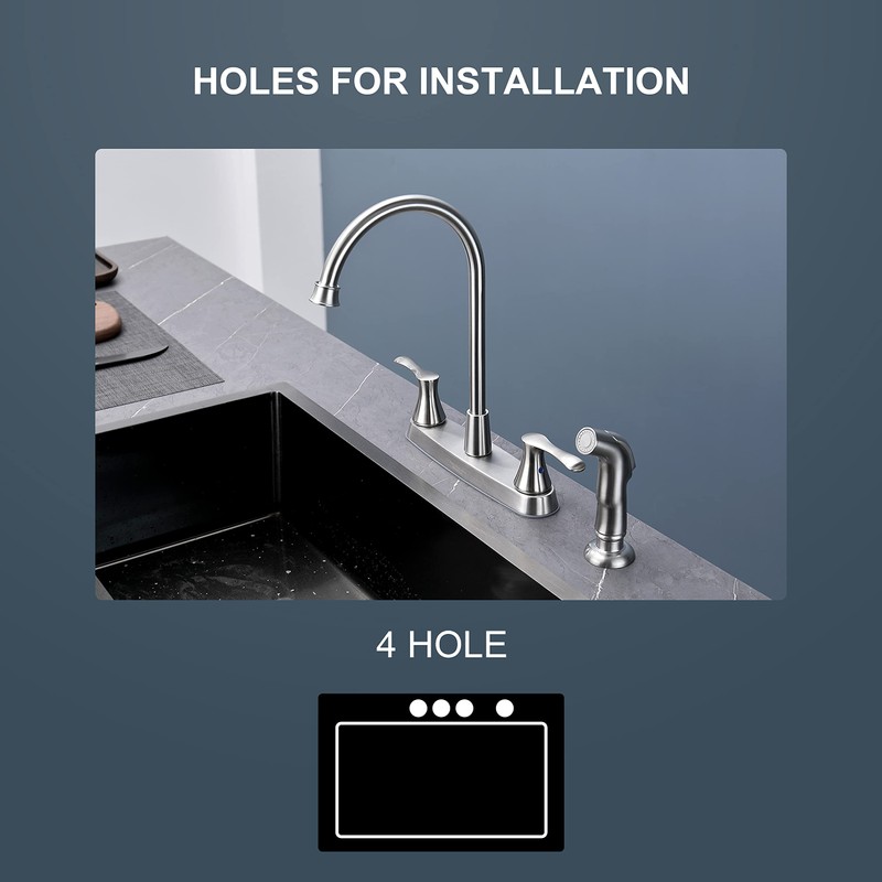 KirlystonE Kitchen Faucet with Side Sprayer, Brushed Nickel 2-Handle Faucet