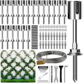 Acemaker Wire Trellis for Climbing Plants Outdoor, 20-Set Wall Wire Trellis Kit with 1/8in x 98ft Stainless Steel Cable, T316 Espalier System for Fence and Garden DIY Projects