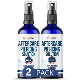 BodyJ4You Piercing Aftercare Spray - Saline Solution Natural Keloid Bump Removal - Ear Piercing Cleaner Nose Septum Belly Button Cartilage - Sea Salt Aloe Vera Rosemary - Fine Mist 2x2 Fl Oz