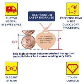 Divoti Mother of Pearl PVD Rose Gold Heart Medical Alert ID Necklace for Women 28 IN-Vivid Red